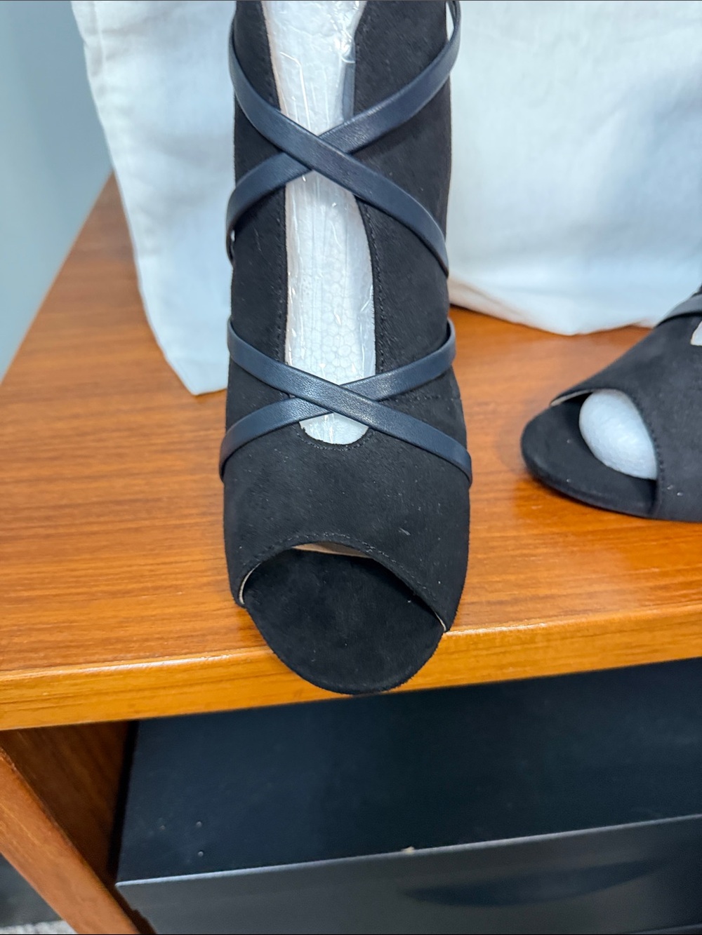 Black Women's Strappy Peep-Toe Ankle Booties - Picture 4 of 6